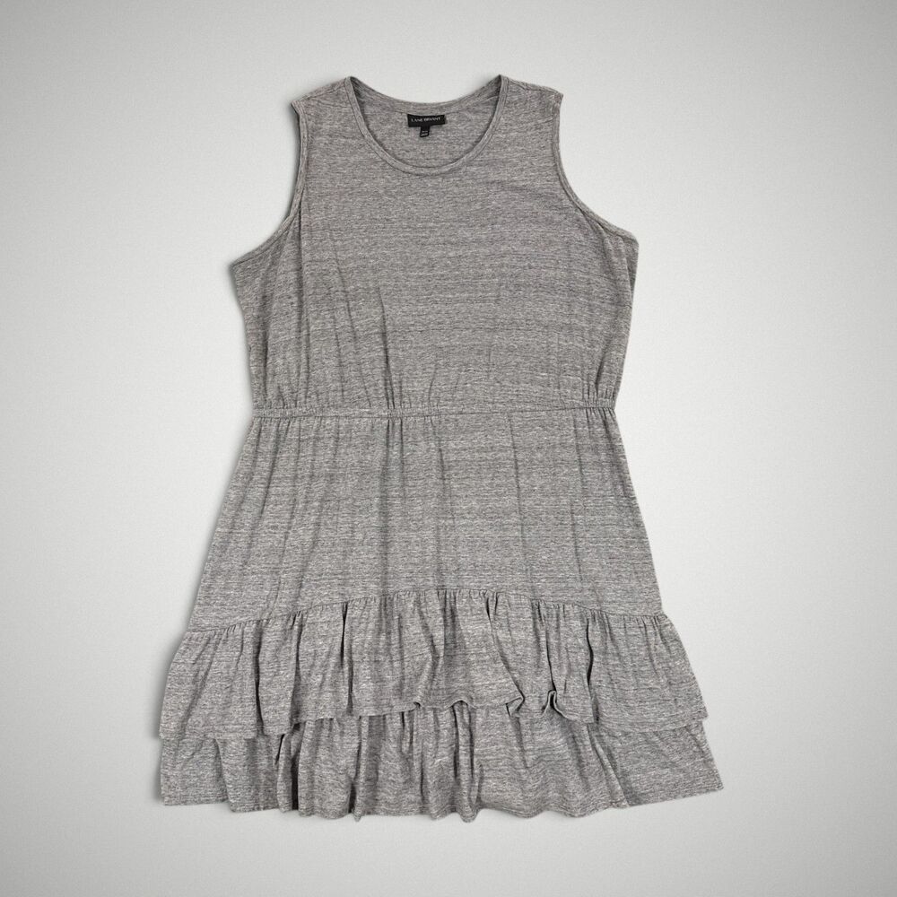 Lane Bryant Gray Heather Tank Dress Layered Ruffle Hem Cottage Size 26/28